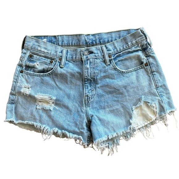 Upcycled Levi’s 569 Blue Jean Denim Distressed Shorts Women’s M/L Western Boho - Picture 3 of 12